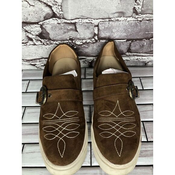 Unbridled Ariat Brown Suede Embroidered Platform Monk Strap Shoes Women Sz 10M - Picture 15 of 16
